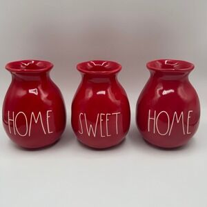 3 Pc Rae Dunn Home Sweet Home Red Ceramic Bud Vases Farmhouse Kitchen Decor